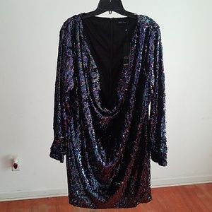 Black sequined cowl neck dress